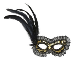 Zlatá maska s čipkou a pierkami